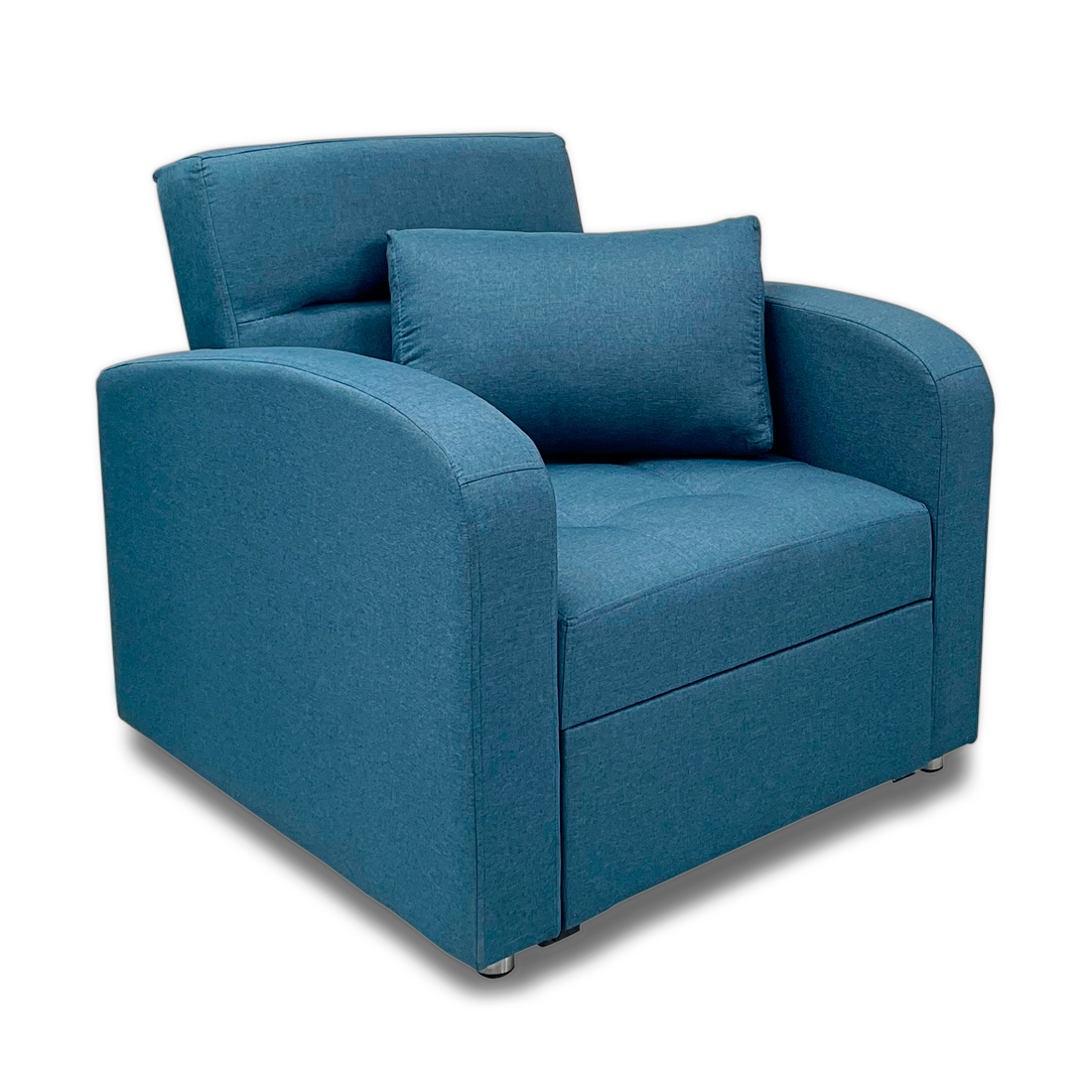 Imagen poltrona cama california un puesto tapizado color azul vista isométrica cerrado