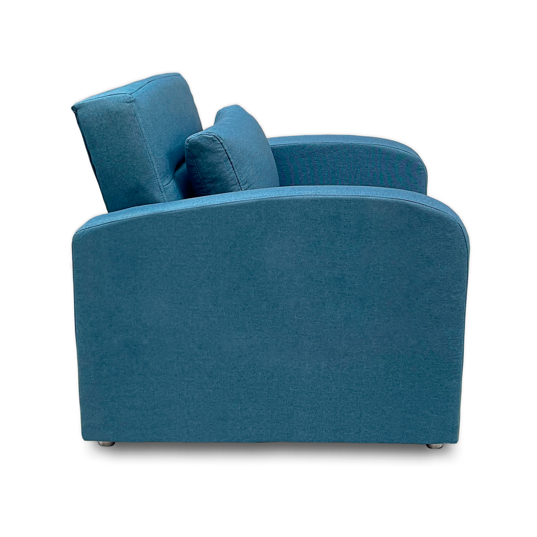 Imagen poltrona cama california un puesto tapizado color azul vista lateral cerrada