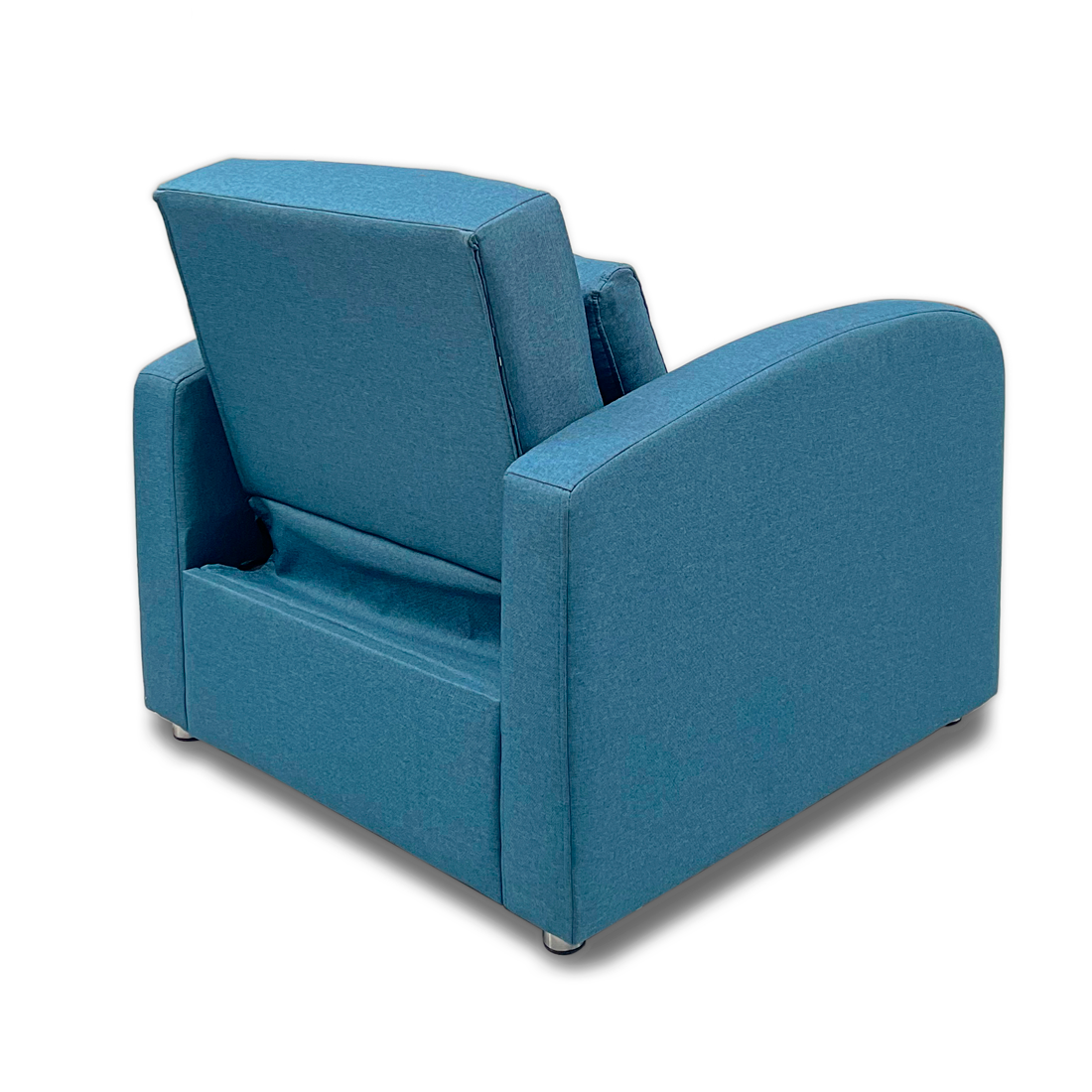 Imagen poltrona cama california un puesto tapizado color azul vista posterior isométrico