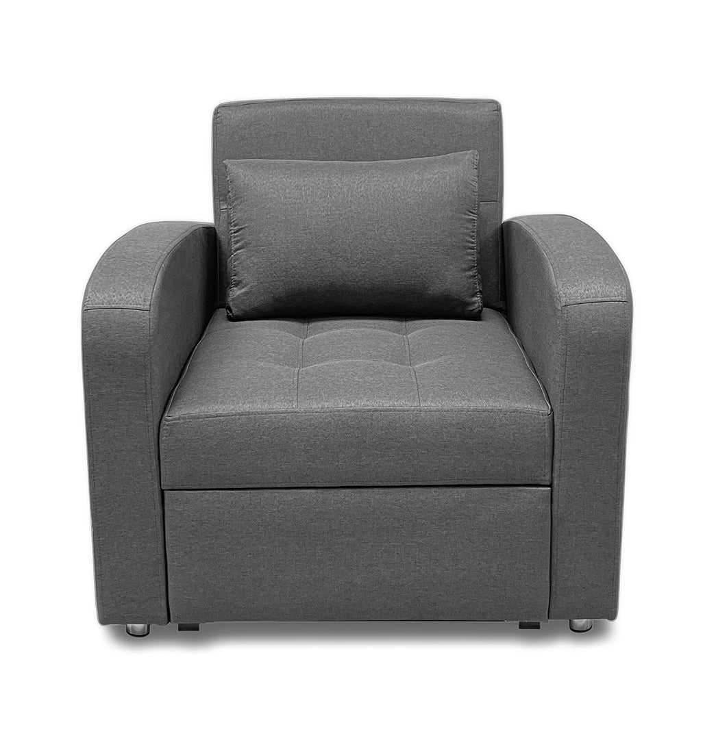 Imagen poltrona cama california un puesto tapizado color gris vista frontal cerrado