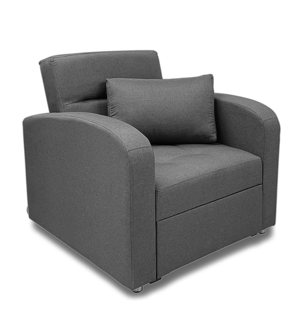 Imagen poltrona cama california un puesto tapizado color gris vista isométrica cerrado