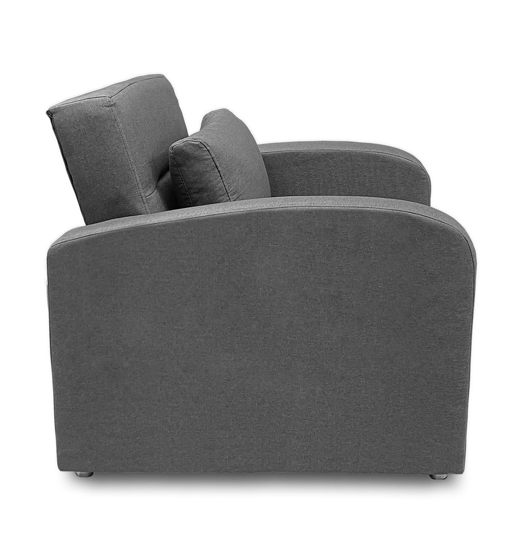 Imagen poltrona cama california un puesto tapizado color gris vista lateral cerrada