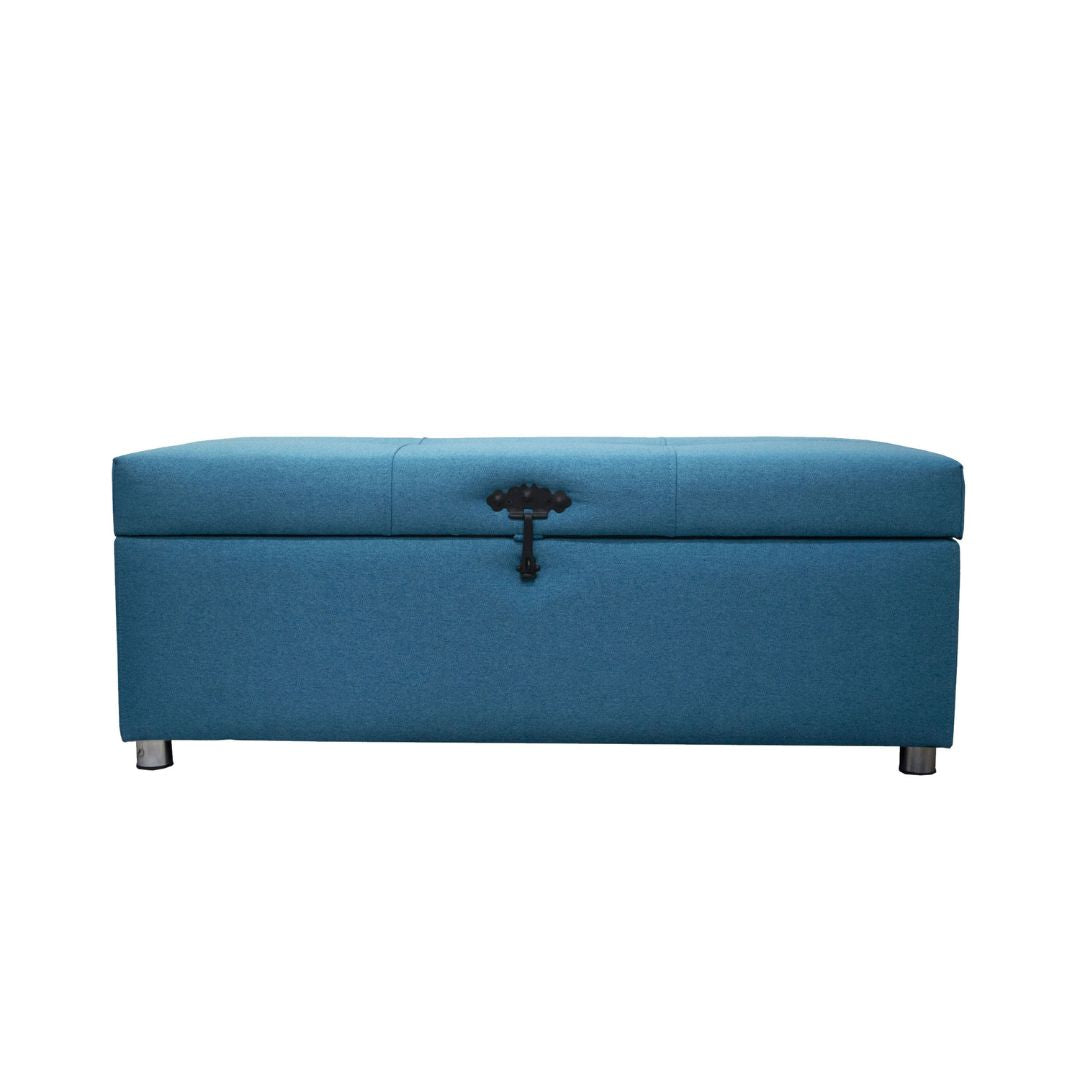 Imagen mueble baúl cajonero tapizado contenedor color azul índigo vista frontal