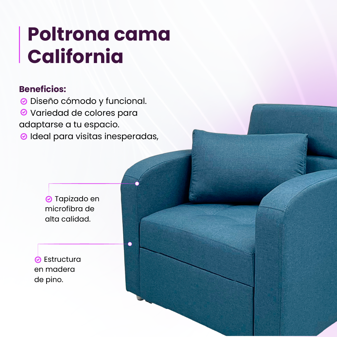 Infografía beneficios poltrona cama california color azul