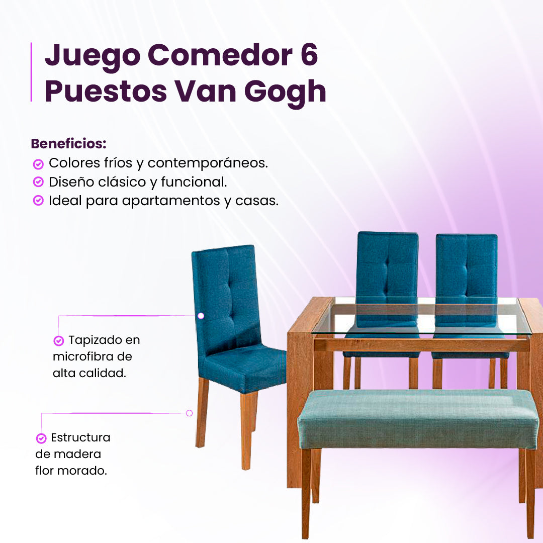 Infografía beneficios juego de comedor seis puestos Van Gogh