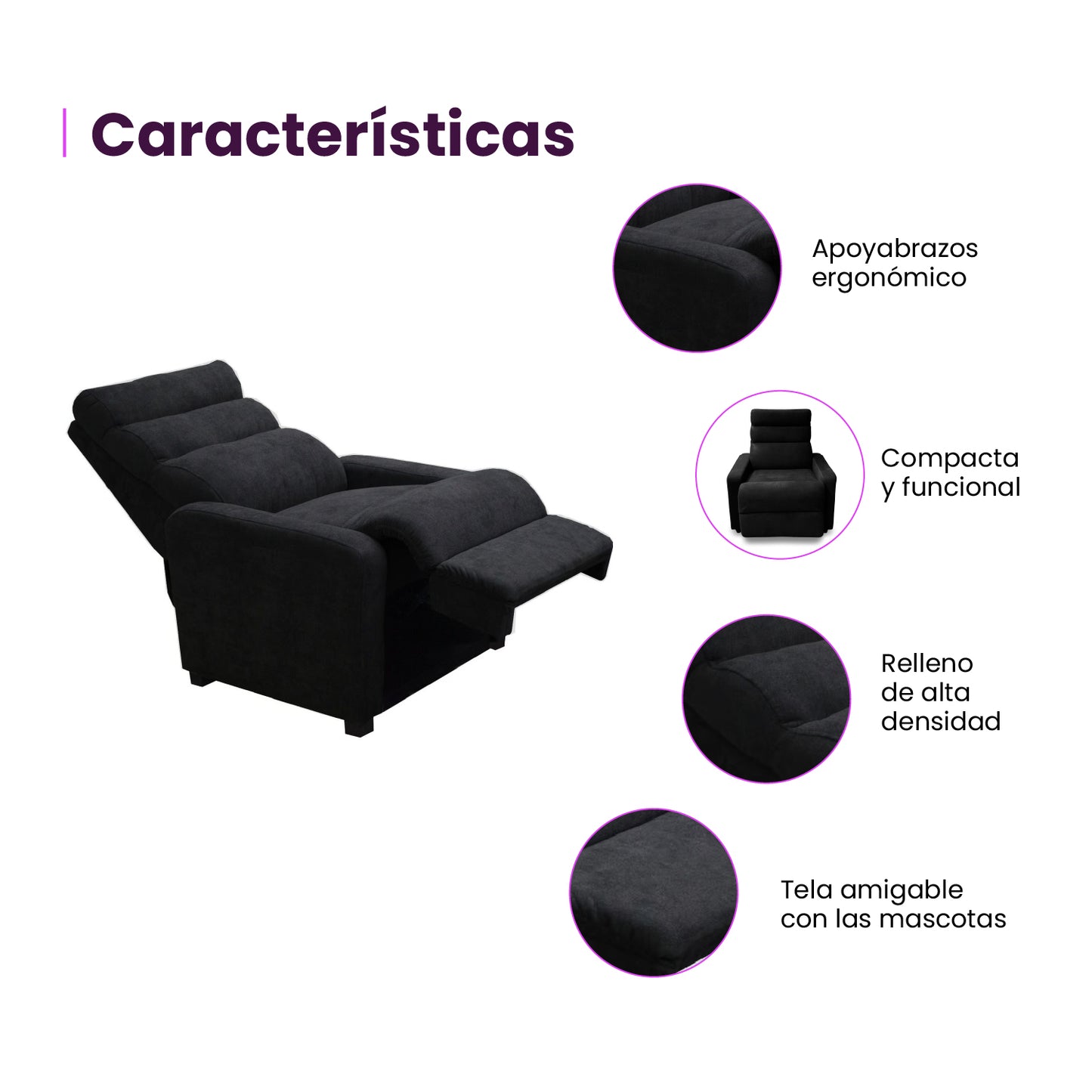 Infografía mueble sofá reclinable Odín características producto