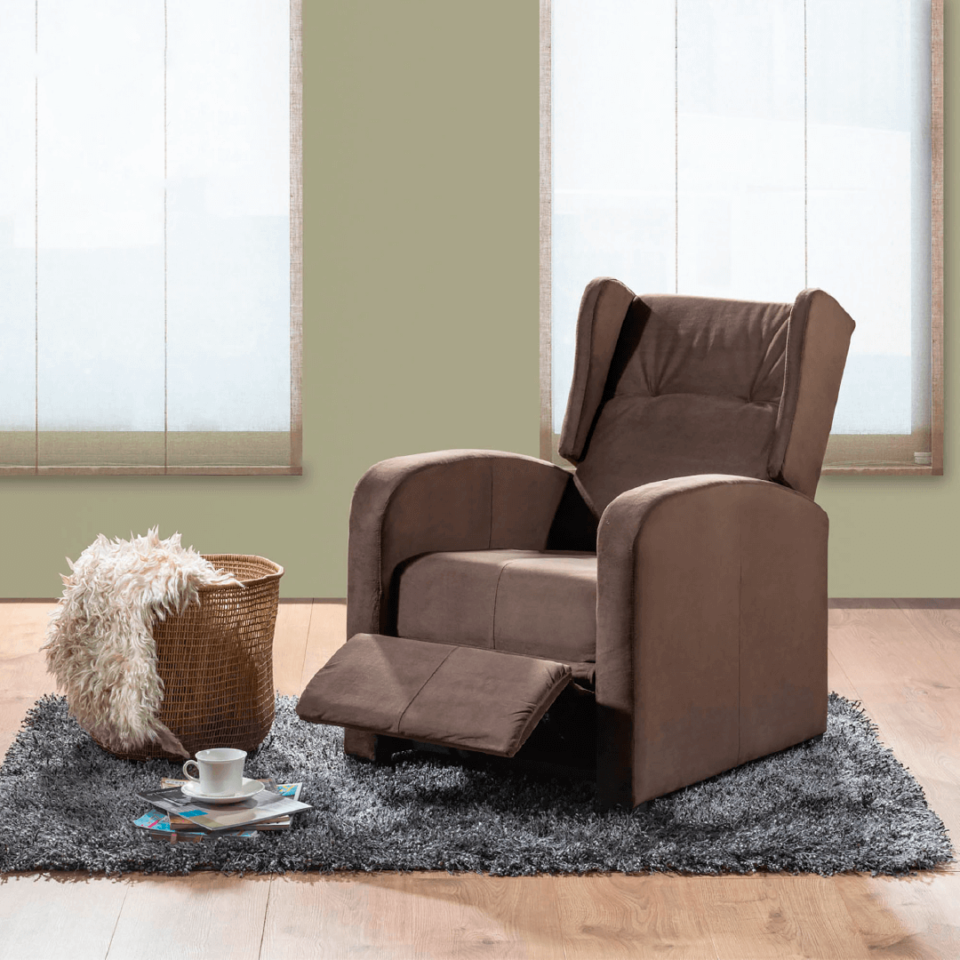 Fotografía ambientada silla reclino Apolo chocolate vista isométrica