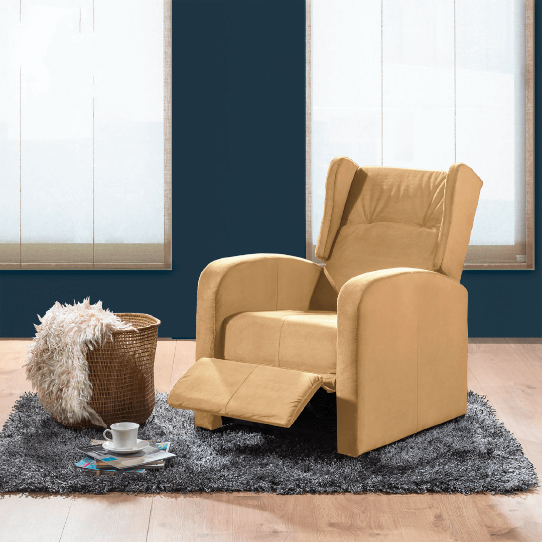 Fotografía ambientada silla reclino Apolo beige vista isométrica