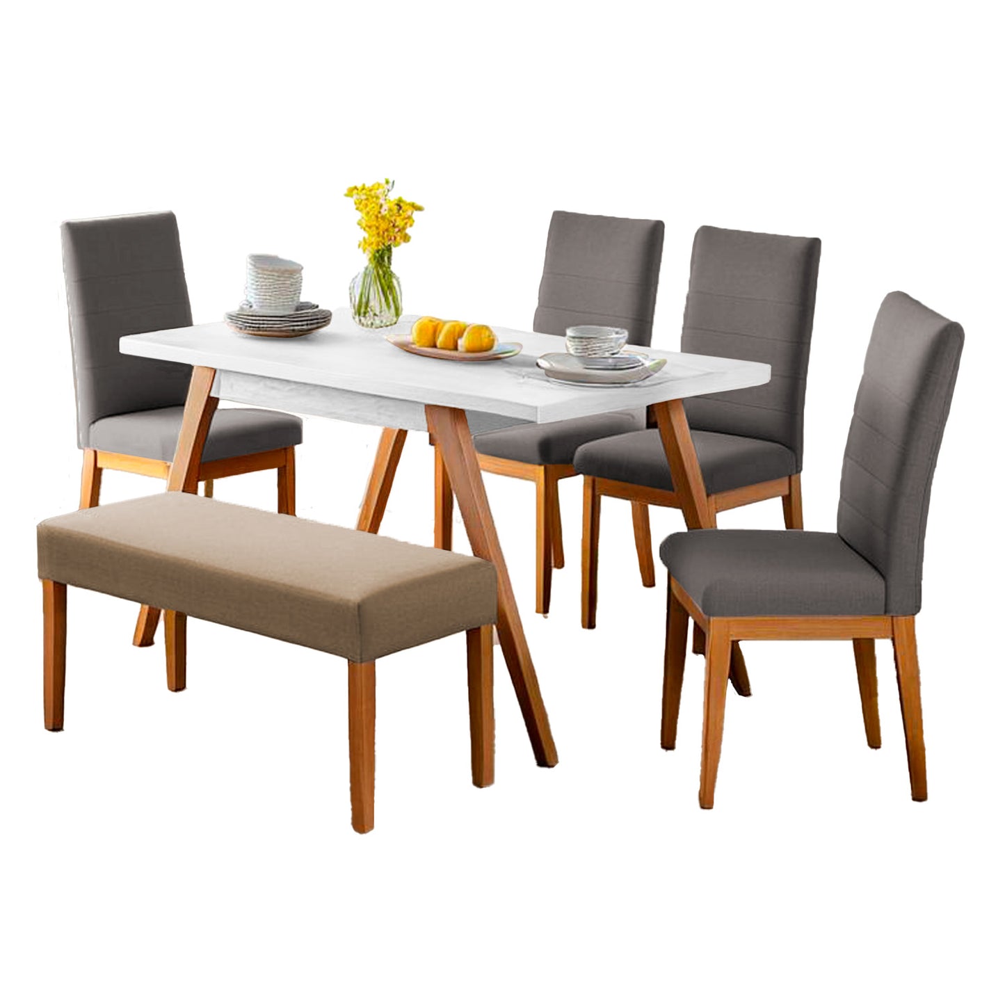 Imagen mueble juego de comedor seis puestos vista isométrica color gris