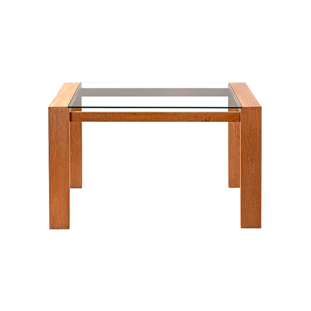 Imagen mesa comedor madera flor morado natural seis puestos vista frontal