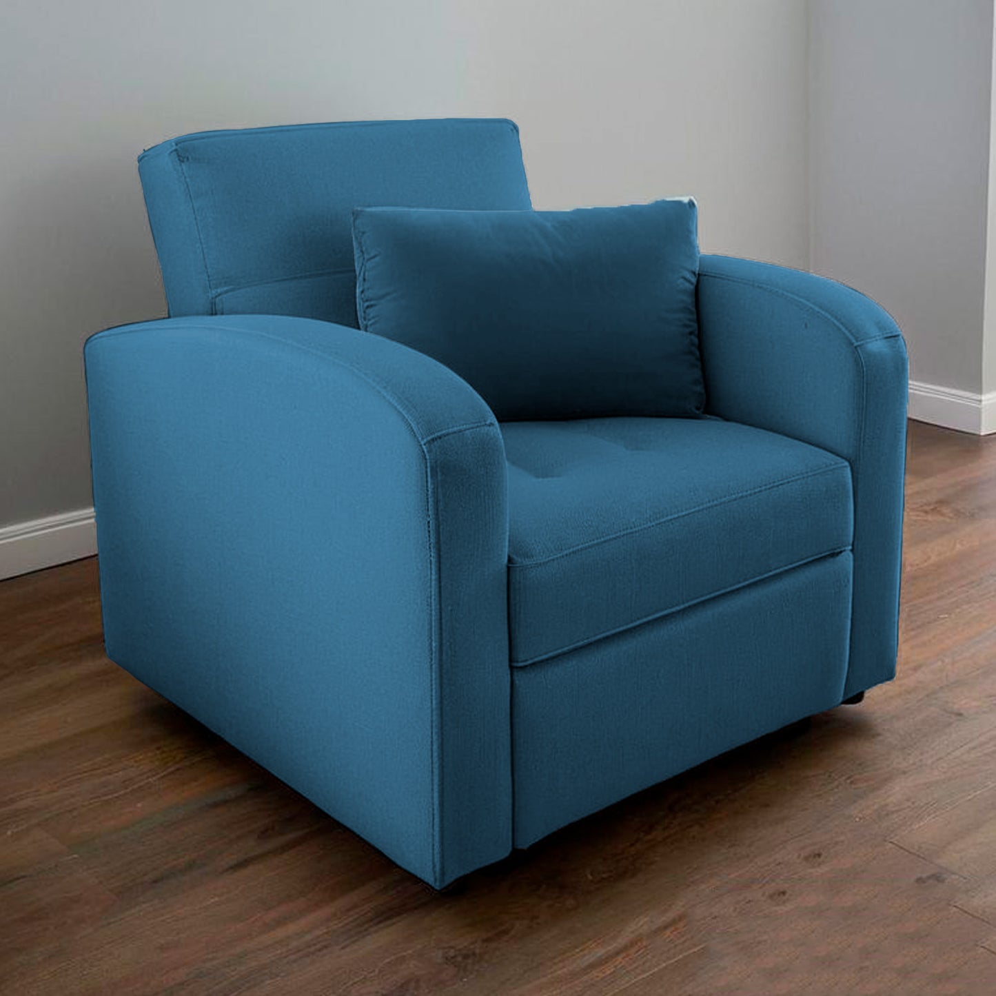 Fotografía espacio ambientado mueble poltrona cama California color azul índigo