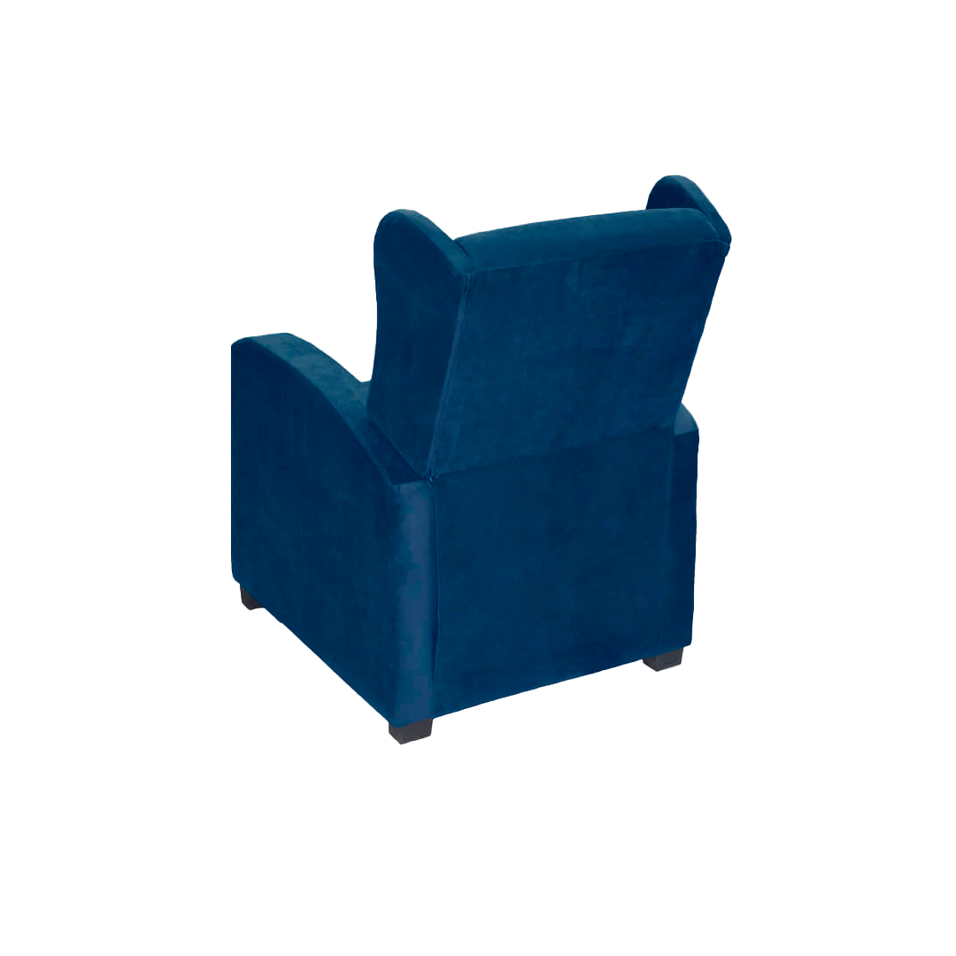 Imagen mueble silla reclino Apolo vista posterior isométrica color azul índigo