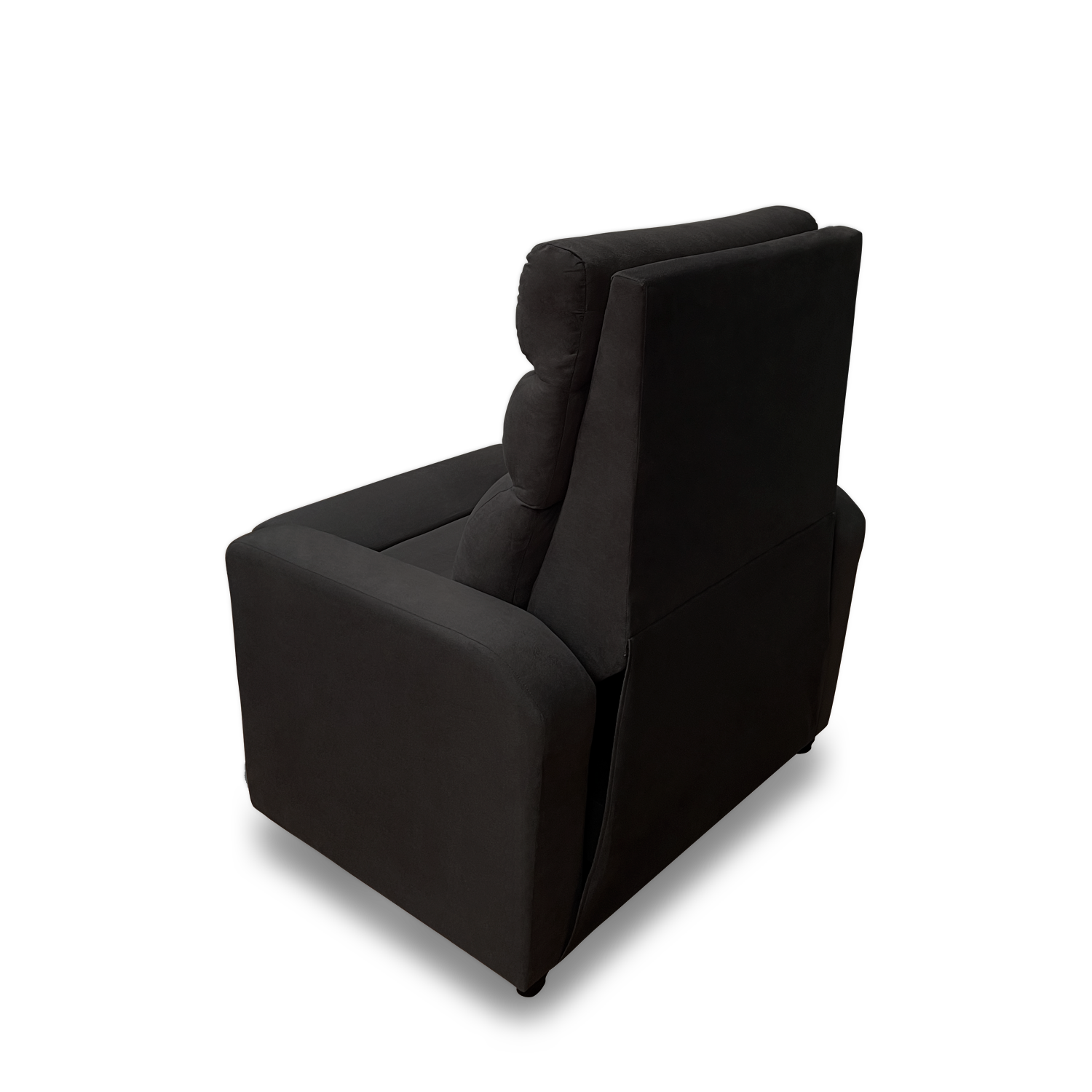 Imagen sillón reclinable odín tapizado color negro vista isométrica posterior