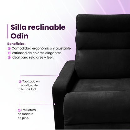 Infografía beneficios sillón reclinable Odín tapizado color negro 