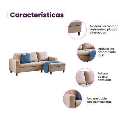 Infografía mueble sala en L características producto