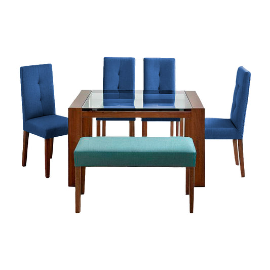 Imagen mueble juego de comedor seis puestos vista frontal color azul