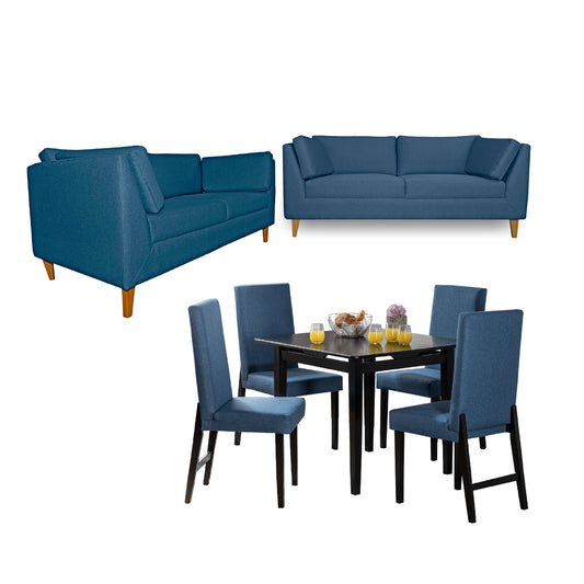 Imagen juego de sala comedor cuatro puestos sofás azules 
