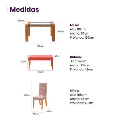 Infografía mueble juego de comedor seis puestos medidas producto beige