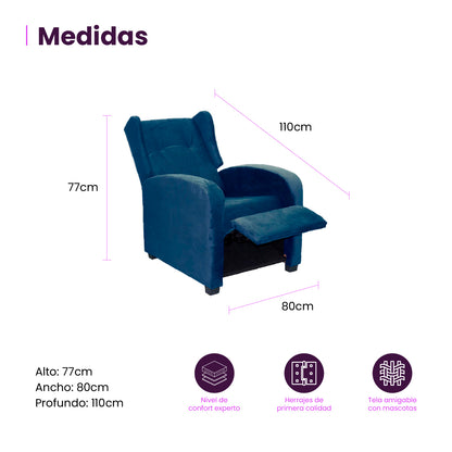 Infografía mueble sofá reclinable Apolo medidas producto