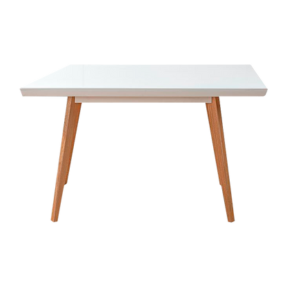 Imagen comedor madera flor morado natural seis puestos tapa color blanco vista frontal
