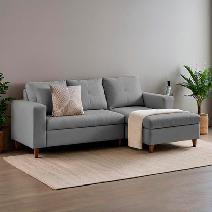 fotografía ambientada mueble sala en L Viena izquierda vista isométrica color gris