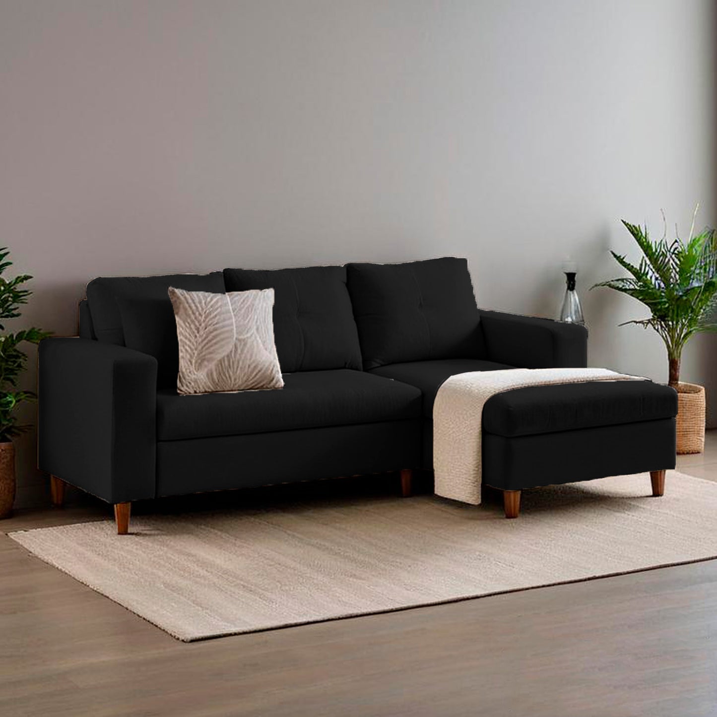 fotografía ambientada mueble sala en L Viena izquierda vista isométrica color negro