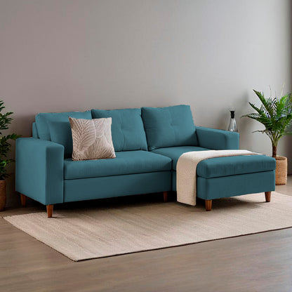 fotografía ambientada mueble sala en L Viena izquierda vista isométrica color turquesa