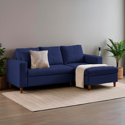 fotografía ambientada mueble sala en L Viena izquierda vista isométrica color azul índigo