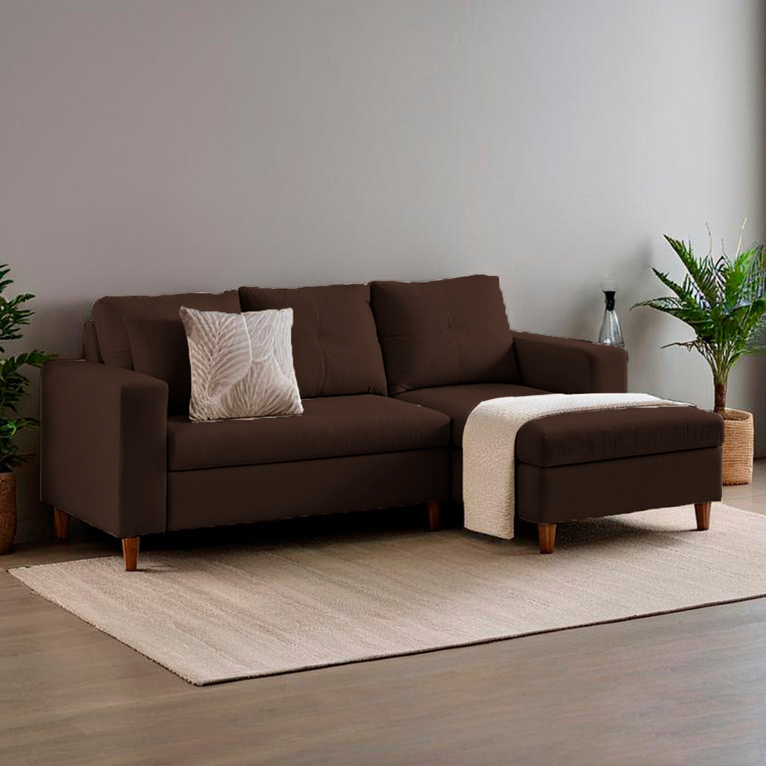 fotografía ambientada mueble sala en L Viena izquierda vista isométrica color chocolate