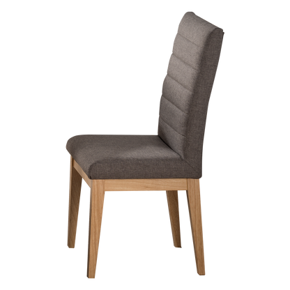 Imagen silla madera flor morado color natural tapizada color gris vista lateral