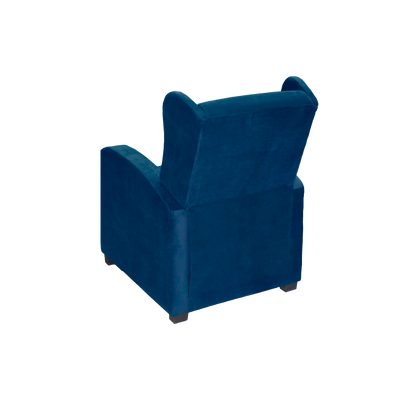 Imagen mueble silla reclino Apolo vista posterior isométrica color azul índigo