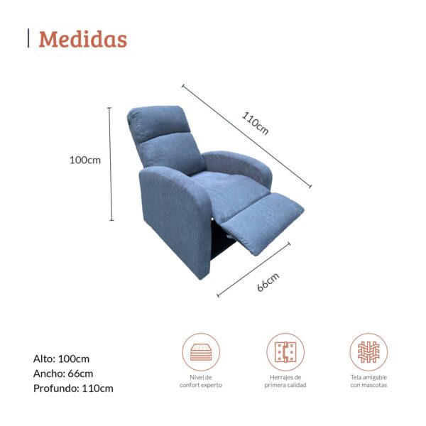 SILLA RECLINABLE LOGAN TELA AZUL INDIGO - Image 6