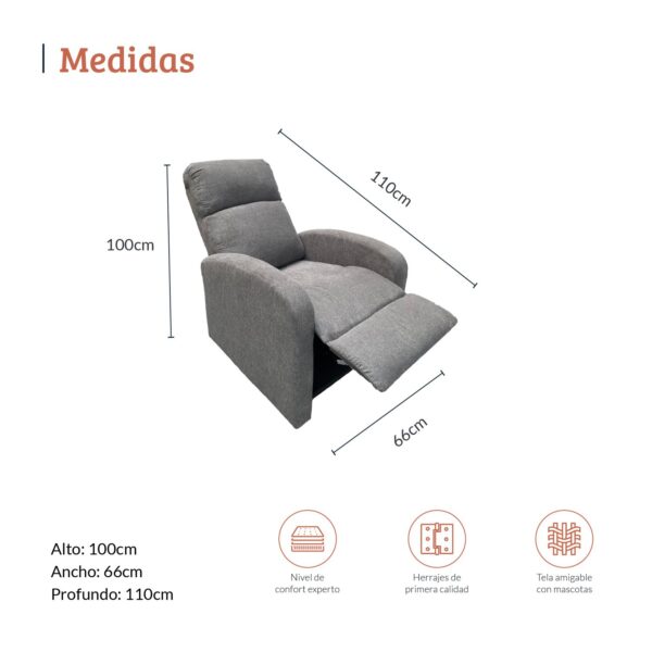 SILLA RECLINABLE LOGAN TELA GRIS - Image 6