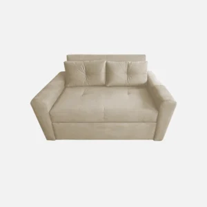 sofá cama Bari tipo carrito dos puestos tapizado capitoné color beige visto de frente