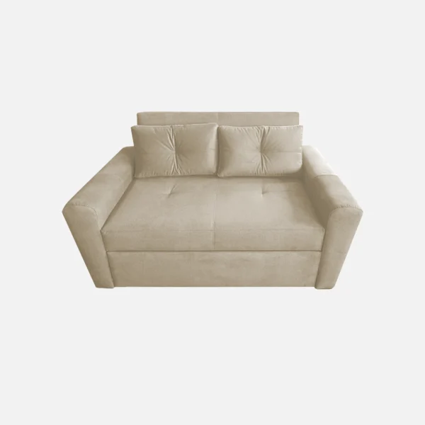 sofá cama Bari tipo carrito dos puestos tapizado capitoné color beige visto de frente