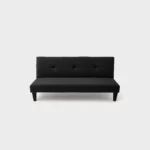sofá cama clic clac Basic dos puestos tapizado en color negro con capitoneado y patas negras plásticas visto de frente