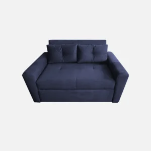 sofá cama Bari tipo carrito dos puestos tapizado capitoné color azul visto de frente
