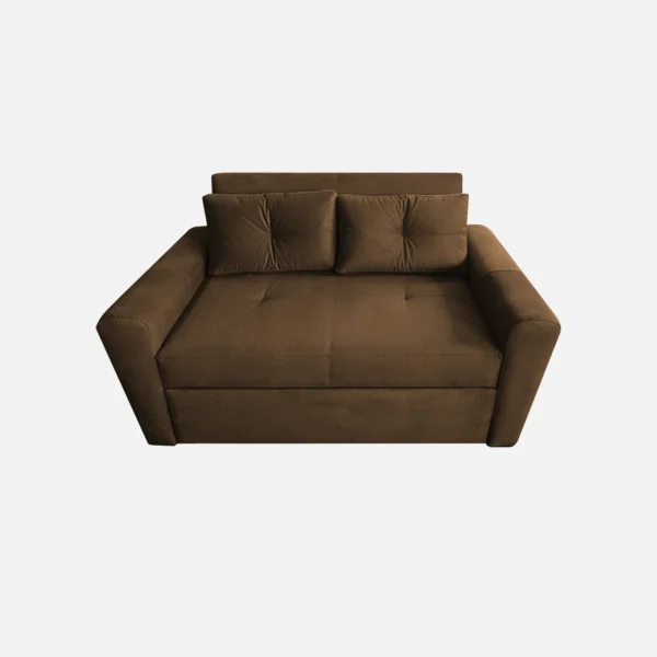 sofá cama Bari tipo carrito dos puestos tapizado capitoné color café visto de frente