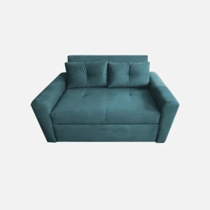 sofá cama Bari tipo carrito dos puestos tapizado capitoné color turquesa visto de frente