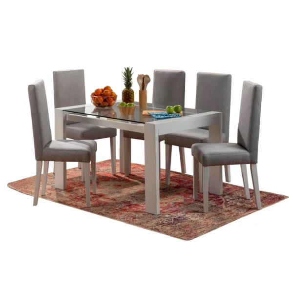 JUEGO COMEDOR 6 PTO REMBRANDT GRIS - BLANCO