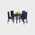 juego de comedor 4 puestos Mónaco en madera flor morado color negro con sillas tapizadas lisas color azul