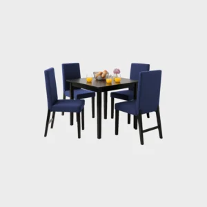 juego de comedor 4 puestos Mónaco en madera flor morado color negro con sillas tapizadas lisas color azul
