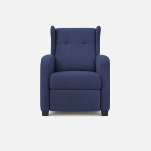 silla reclinable apolo tapizado microfibra color azul con capitoné en el espaldar y patas plásticas negras visto de frente