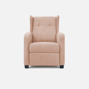 silla reclinable apolo tapizado microfibra color beige con capitoné en el espaldar y patas plásticas negras visto de frente