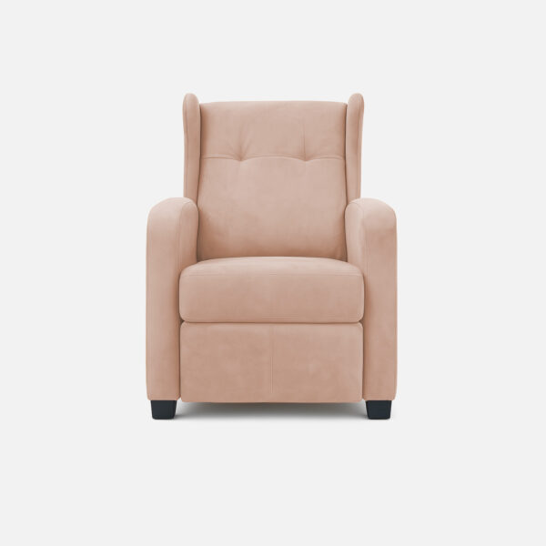 silla reclinable apolo tapizado microfibra color beige con capitoné en el espaldar y patas plásticas negras visto de frente