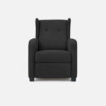 silla reclinable apolo tapizado microfibra color negro con capitoné en el espaldar y patas plásticas negras visto de frente