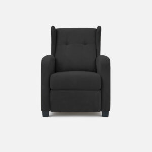 silla reclinable apolo tapizado microfibra color negro con capitoné en el espaldar y patas plásticas negras visto de frente