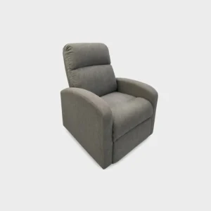 silla reclinable Logan tapizada en microfibra con capitoneado lineal color gris visto en perspectiva