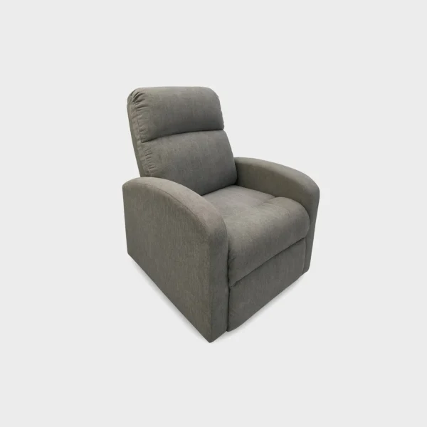 silla reclinable Logan tapizada en microfibra con capitoneado lineal color gris visto en perspectiva