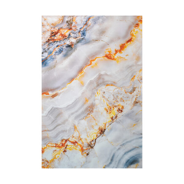 tapete kuin tonos naranjas, plateados y azules con textura orgánica de mármol visto de frente. All Star decoración